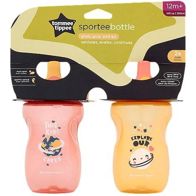 Tommee Tippee Sportee Water Bottle for Toddlers  Spill-Proof  10oz  12m+  2 Count (Colors & Design Will Vary)