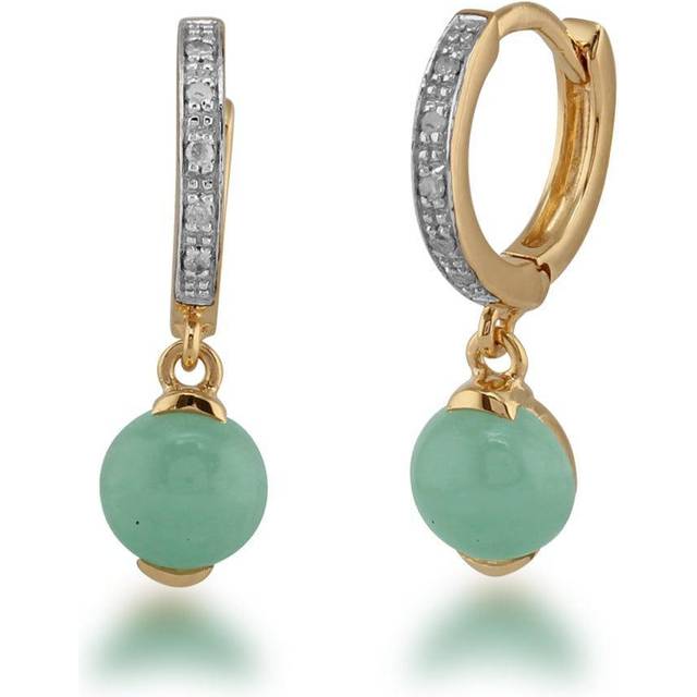 Classic Jade & Diamond Hoop Earrings in Gold Vermeil