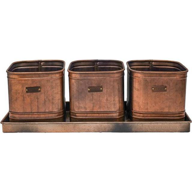 Outdoor Hampton Copper Set of 3 Herb Planters With Tray - Brown (*)