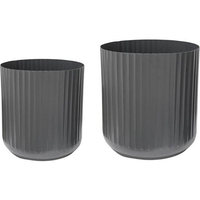 Hudson Corrugated Planters (Set of 2) - Mild Steel - L37 x W37 x H37 cm - Slate