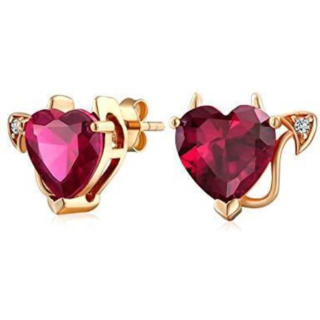 Romantic Promise Valentine Red CZ Devil Heart Shape Cubic Zirconia Stud Earrings for Women Teens Rose Gold Plated Sterling Silver .925