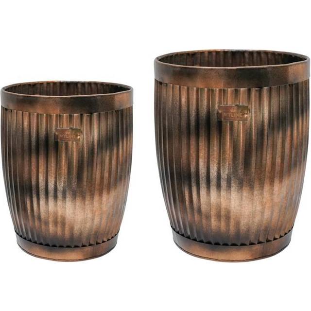 Ivyline Outdoor Hampton Copper Planter Set of 2, Brown