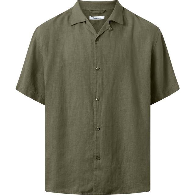 Box Fit Short Sleeved Linen Shirt M 1068 Burned Olive (L) - Grön (L)
