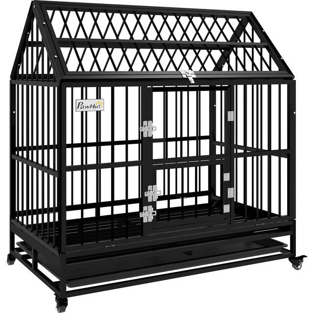 PawHut 48" Heavy Duty Dog Crate, Indoor Outdoor Dog Cage on Wheels with Locks, Removable Tray, Openable Top, 2 Doors, for Large and Extra Large Dog -