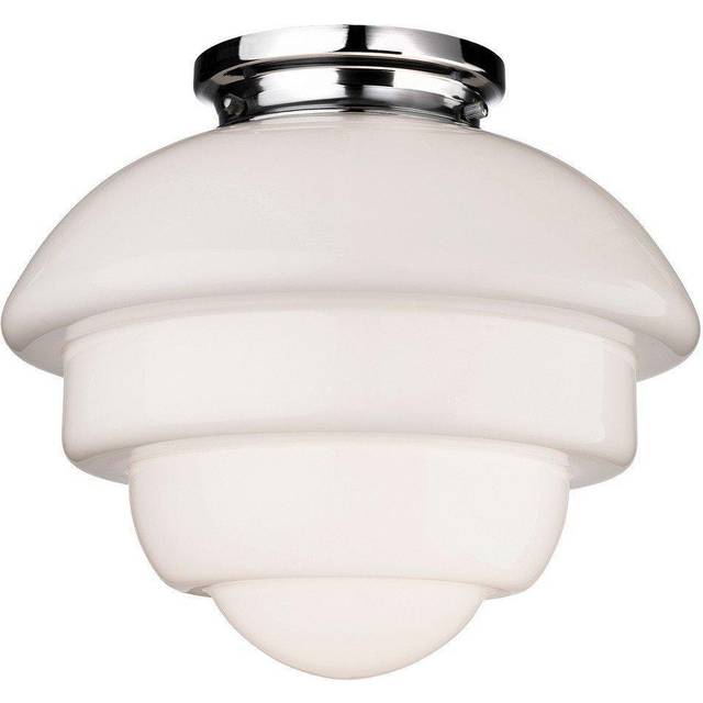 Firstlight Art Deco Classic 1930's Style Acorn Flush Ceiling Light in Chrome and Milky White Glass