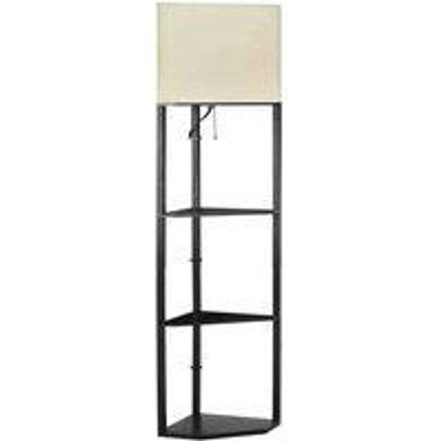 HOMCOM Corner Modern Floor Lamp With Shelves For Living Room, Bedroom, Black, Black