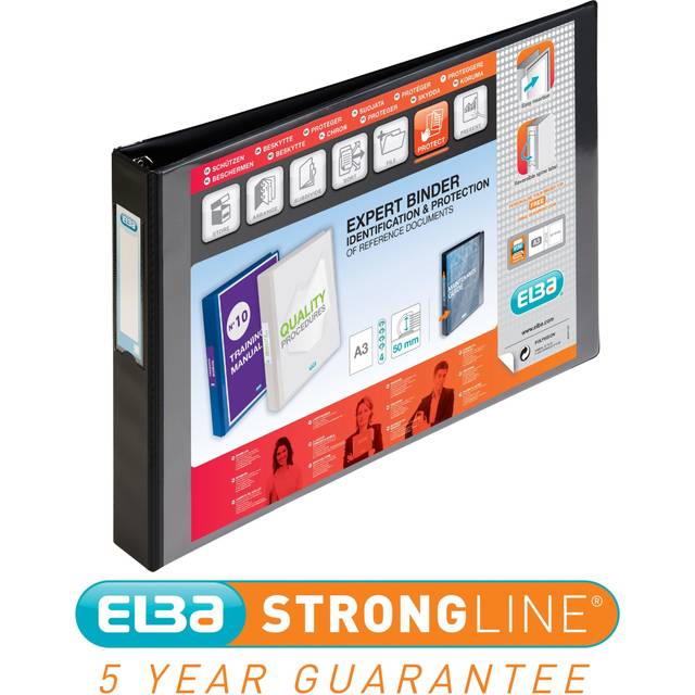 Elba Elba Vision Ring Binder PVC 4 D-Ring A3 30mm Rings Landscape Black (Pack 2)