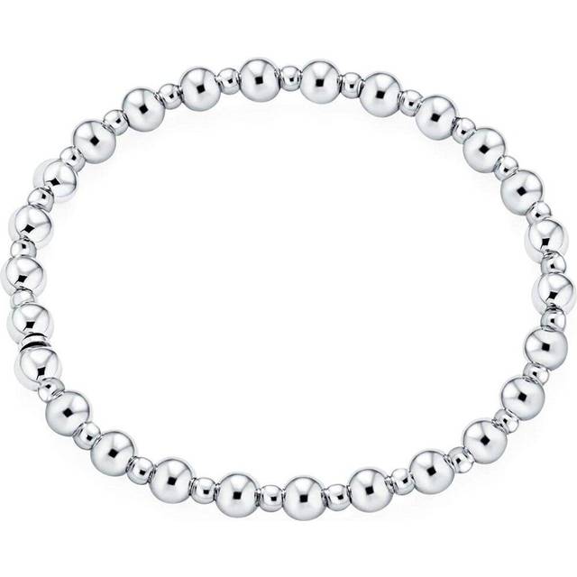 classic polished round alternating ball bead stretch Made of sparkling sterling silver with stretch suitable for women and  Modern 3-5mm bracelet.
