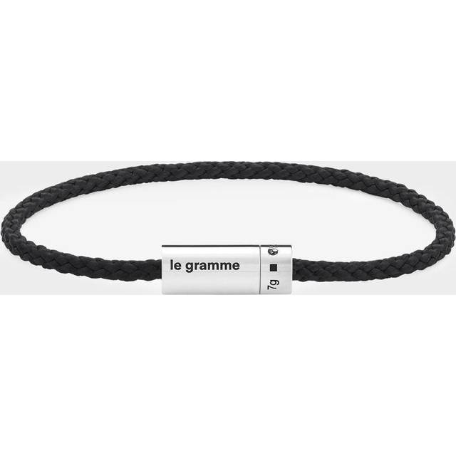 7g Polished Sterling Silver Nato Cable Bracelet - Black