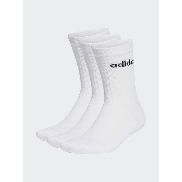 adidas Unisex - Vuxen Linear Crew Cushioned Socks 3 Pairs, White / Black, 10.5-12.5