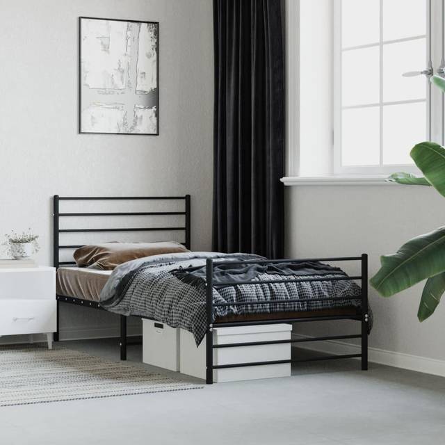 vidaXL Metal Bed Frame without Mattress with Footboard Black 80x200cm