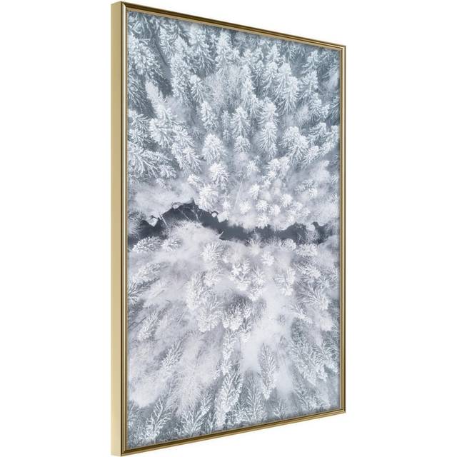 Inramad Poster / Tavla - Winter Forest From a Bird's Eye View - 40x60 Svart ram