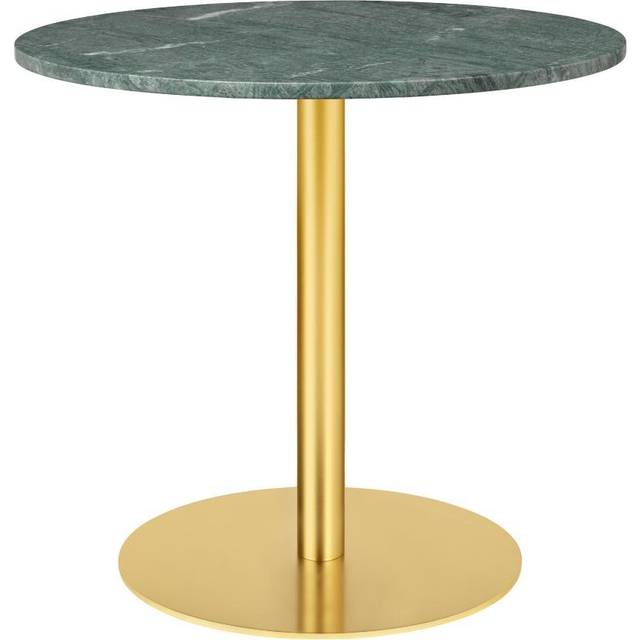 Gubi - Gubi 1.0 Dining Table, Round, Ø80, Brass Base, Marble Top - Verde Guatemala - Matbord - Grön - Metall/Sten