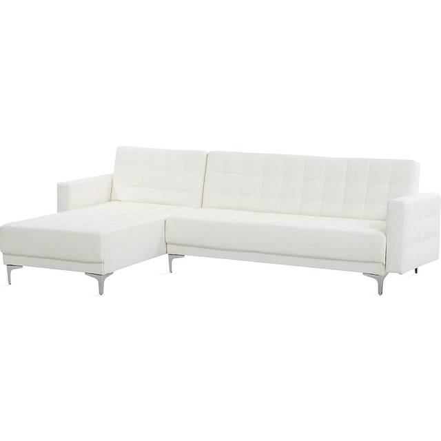 Right Hand Faux Leather Corner Sofa White ABERDEEN