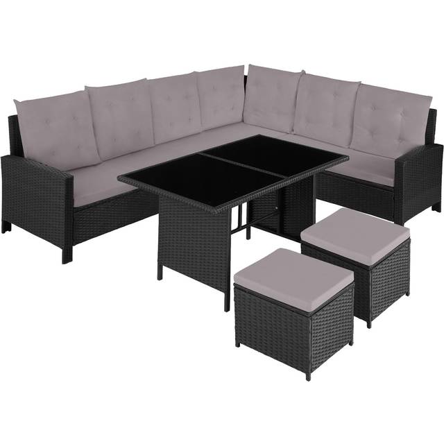 8 Seater Garden Furniture Set Barletta with Cushions, Footstools and Table - black