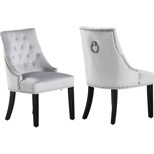 Life Interiors Set Of 2 Windsor Knocker Back Dining Chairs Velvet For Dining Room Kitchen Restaurant Office, Light Grey, Grey