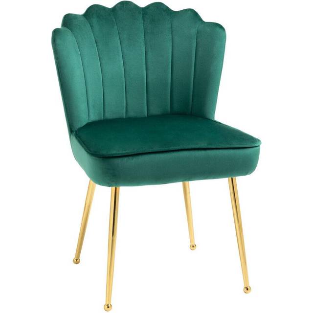 HOMCOM Velvet-Feel Shell Accent Chair Home Bedroom Lounge Metal Legs Green