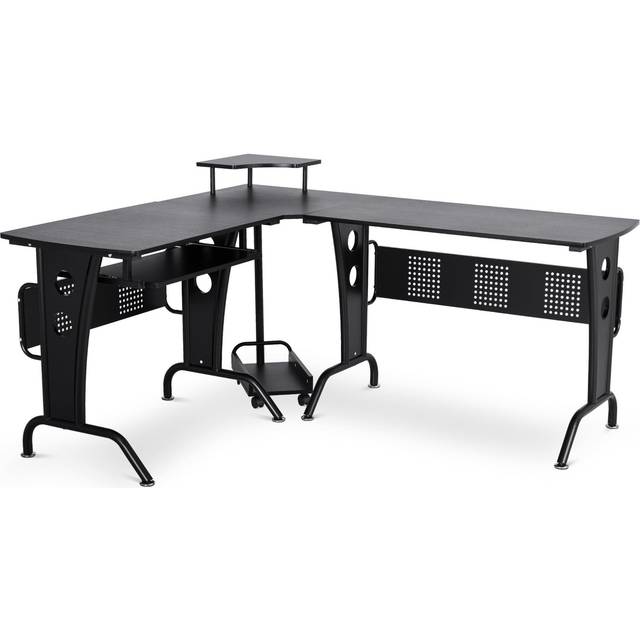 Homcom L-shaped Corner Work Desk Gaming Office W/ Steel Frame Cpu Rack Keyboard Tray Space-saving Melamine Coating Computer Home Workstation Black