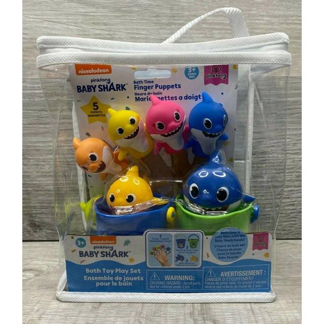 Nickelodeon Pink Fong Baby Shark Bath Toys Set for Childrens Tub Time  Cups  Finger Puppets  and Bath Squirters  BlueGreen  1