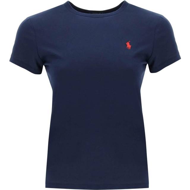Polo Ralph Lauren, Topp, Dam, S, Bomull, Crewneck T-shirt med Iic-logobroderi - blue (S)
