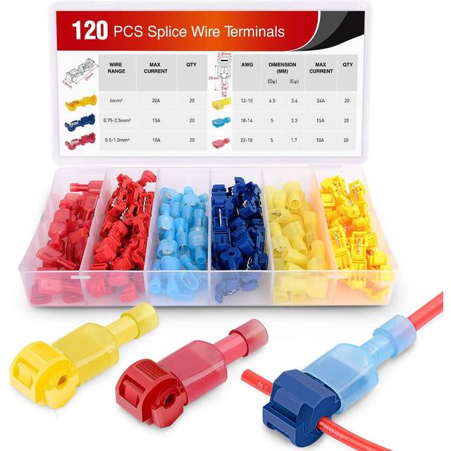 Nilight - 50004R 120 Pcs/60 Pairs Quick Splice Wire Terminals T-Tap Self-stripping with Nylon Fully Insulated Male Quick Disconnects Kit  2 Years Warr