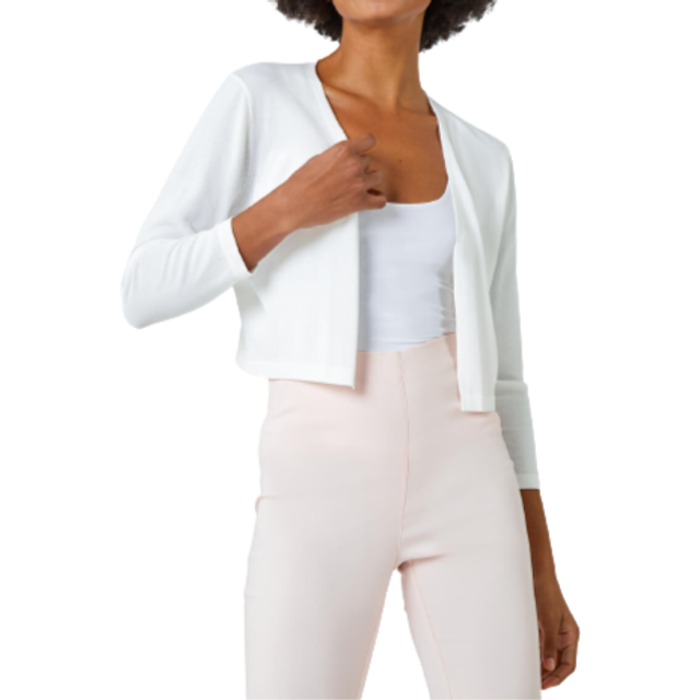Roman Ivory Cropped Knitted Shrug - Size 20