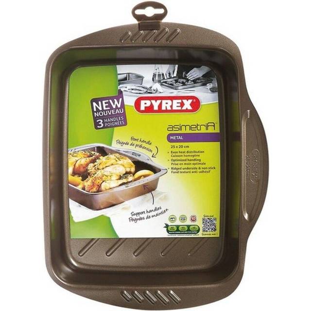 Pyrex AsimetriA Metal Easy-Grip Rectangular Roaster, 25x20cm