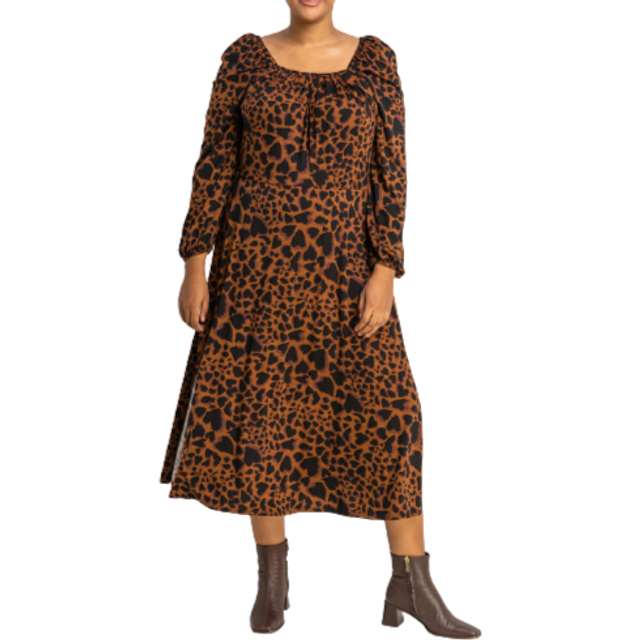 Leopard Print Midi Dress - Coffee - 18