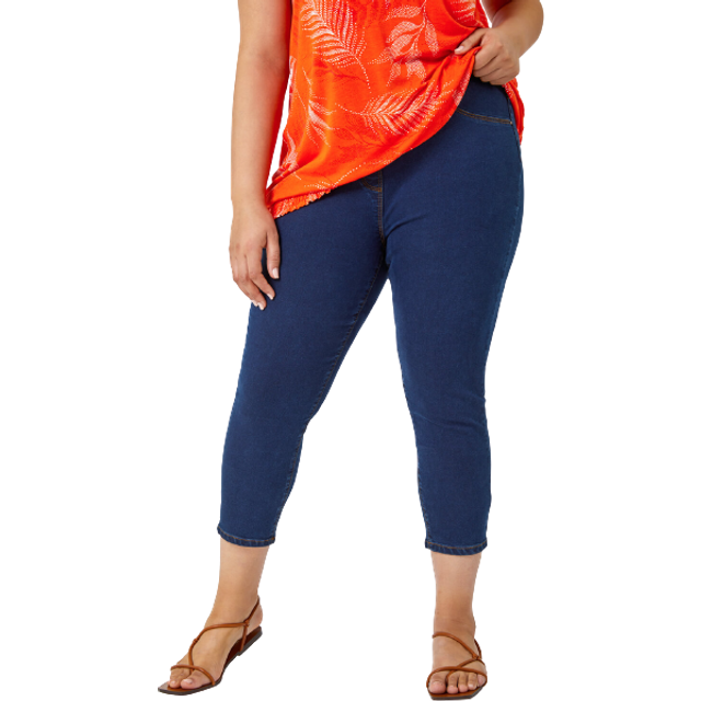 Curve Elastic Waist Cropped Denim Jeggings - Indigo - 20