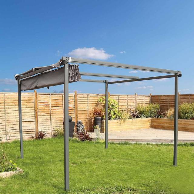 Charles Bentley 3 x 3m Steel Pergola Gazebo - Grey, Grey