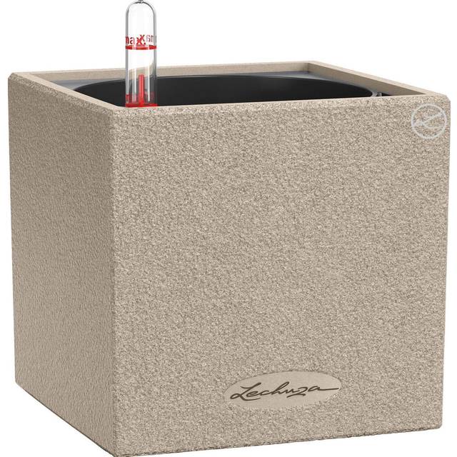 Canto Stone Square Poly Resin Indoor Self-Watering Planter - Sand beige - Brown