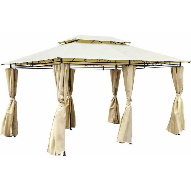 3M X 4M Steel Art Gazebo With Side Curtains - Beige - Yellow