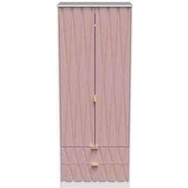 Welcome Furniture Ready Assembled Copenhagagen Tall 2 Drawer Wardrobe - Kobe Pink and White, Pink