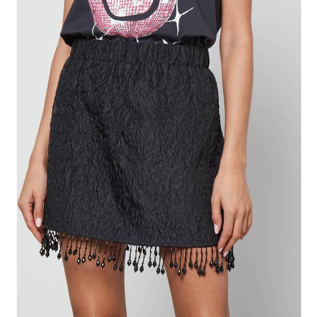 Ganni, Short Skirts, female, Black, 2XS, Black Fringed Jacquard Midi Skirt