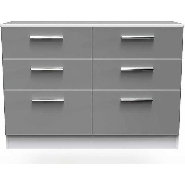 Contrast Ready Assembled 6 Drawer Midi Chest - Dust Grey / White
