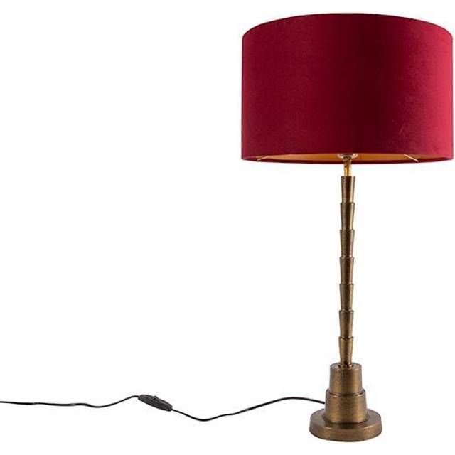 Art Deco Table Lamp Bronze Velvet Lampshade Red 35 cm - Pisos