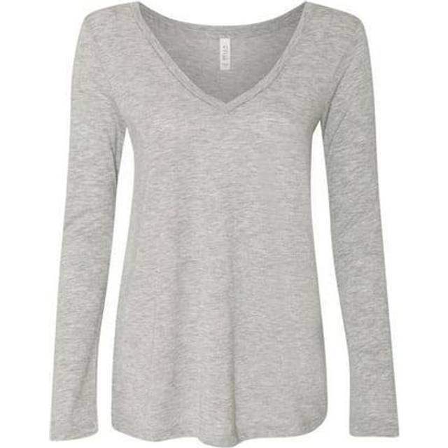 Ladies Flowy Long-Sleeve V-Neck - WHITE - S(D0102H7WQX8)