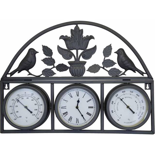 Charles Bentley Wall Clock with Thermometer and Hygrometer - Black - L52 x W5 x H36cm