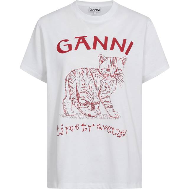 GANNI White Embroidered T-Shirt - 151 Bright White - L
