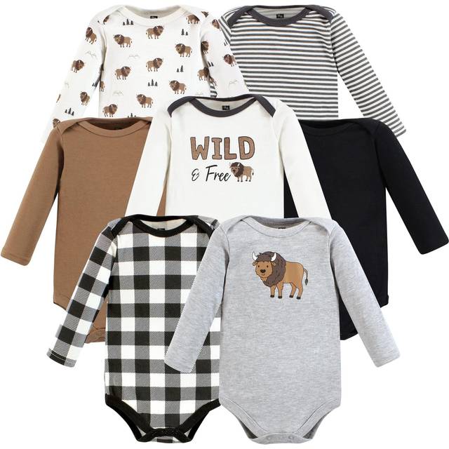Hudson Baby Unisex Baby Cotton Long-Sleeve Bodysuits  Wild Buffalo 7-Pack  Preemie