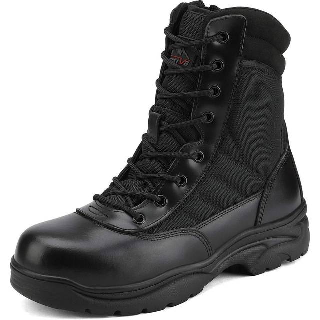 NORTIV 8 Men's Steel Toe Work Boots Safety Industrial Anti-Slip Tactical Boots Black Size 13 M US Trooper-Steel