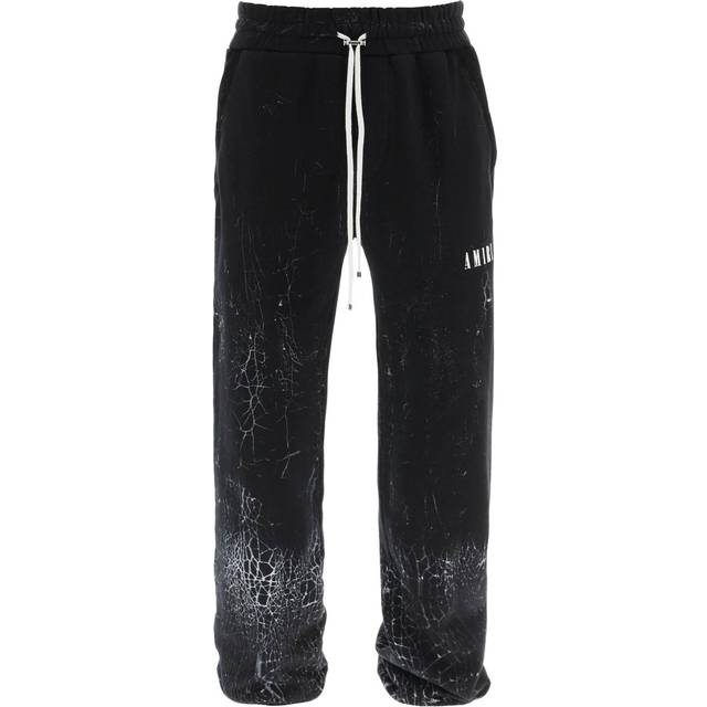 Men's Amiri Cracked Dye Logo Black Sweat Pants - Size: 33/32/32