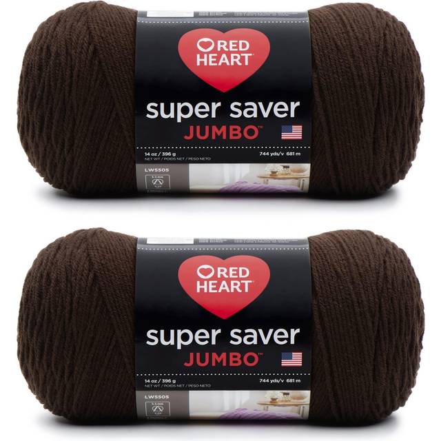 Red Heart Super Saver Jumbo Coffee Yarn - 2 Pack of 396g/14oz - Acrylic - 4 Medium (Worsted) - 744 Yards - Knitting/Crochet  Cofee