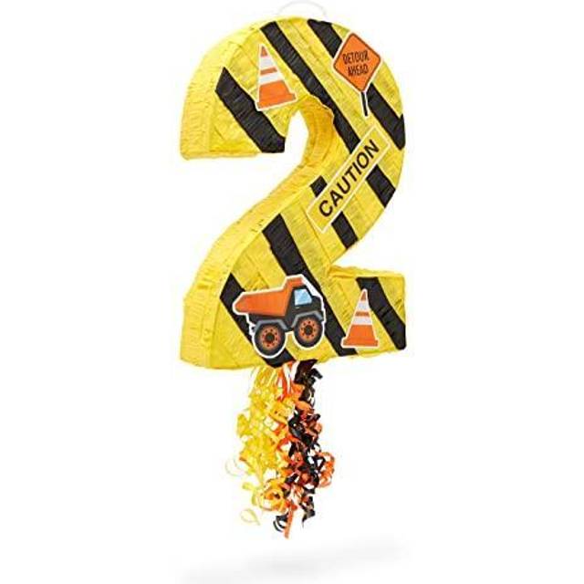BLUE PANDA Number 2 Pull String Pinata for Construction Birthday Party Supplies  Decorations Small  165 x 12 x 3 In