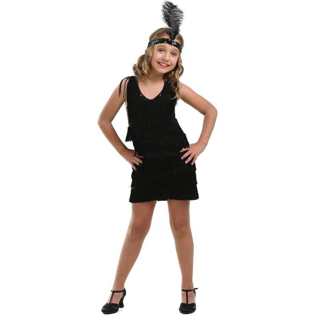 Kid&#39;s Black Fringe Flapper Costume Dress | 20&#39;s Costumes (M)