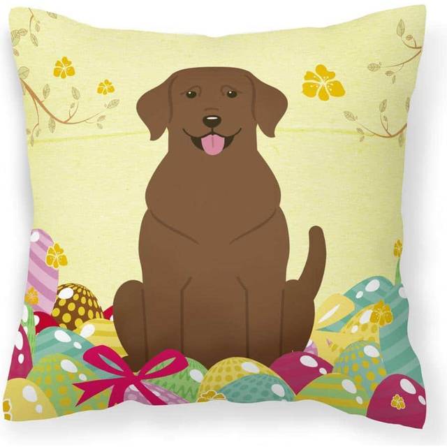 Caroline's Treasures BB6056PW1414 Easter Eggs Chocolate Labrador Fabric Decorative Pillow  14 x 14  Multicolor
