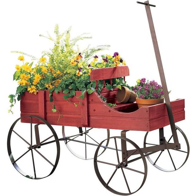 Amish Wagon Decorative Indoor/Outdoor Garden Backyard Planter, Red