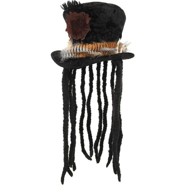 Witch Doctor Costume Hat with Dreadlocks for Adults - Black&#47;White&#47;Beige (One-Size)