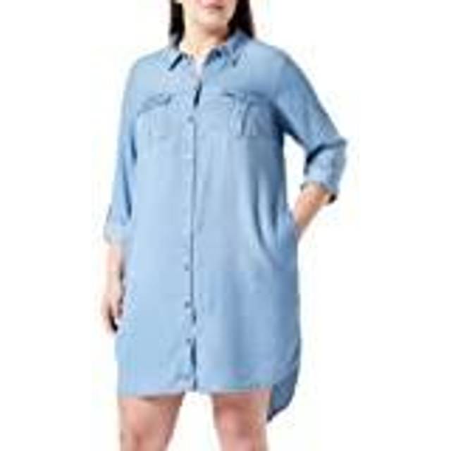 VERO MODA CURVE dam Vmsila Ls Short Dress Mix Ga Curve Noos klänning, Ljusblå denim, 52 SE