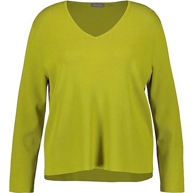 Samoon Damtröja med V-ringning, långärmad tröja, långärmad rund hals, pullover, enfärgad, Citronella, 52 stor